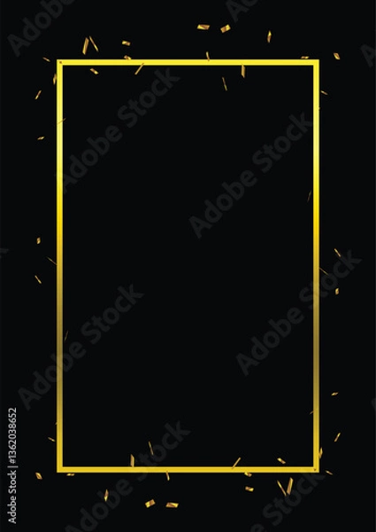 Fototapeta Premium gold border with confetti vector. Luxury golden frame with space for your text.