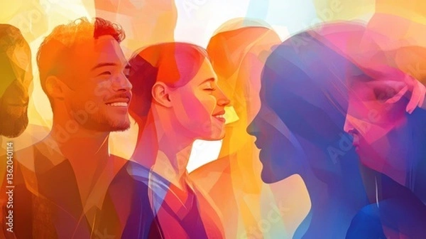 Fototapeta Diverse group of happy people bonding together Generative AI image illustration
