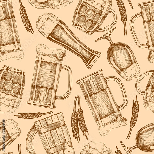 Obraz seamless pattern with different beer glasses and mugs