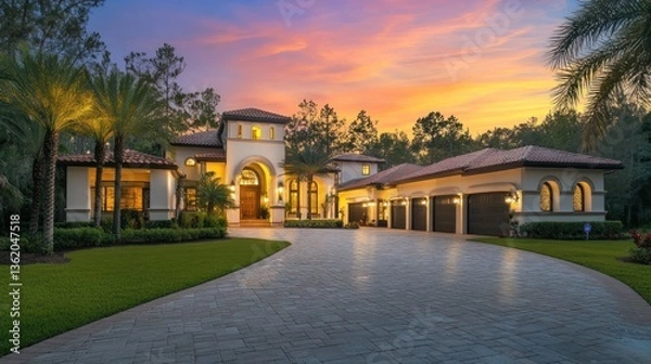 Fototapeta Luxurious estate home at sunset (1)