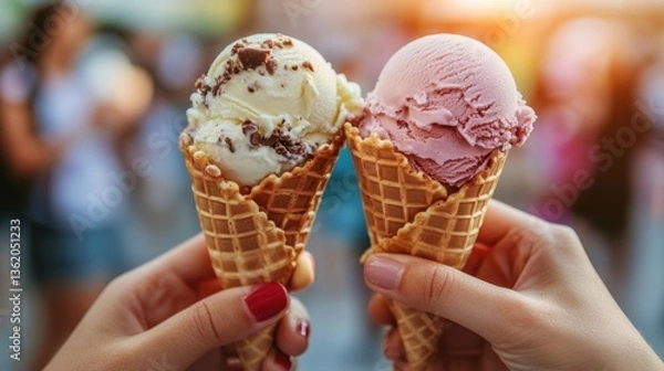 Obraz Holding ice cream cones under sunset
