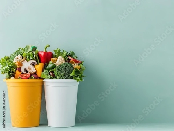 Fototapeta Smart food waste bins with AI, detecting the type of waste and directing it to the appropriate recycling stream
