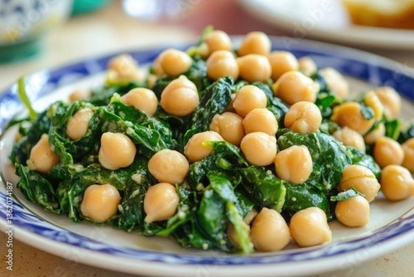 Obraz A plate of espinacas con garbanzos with spinach and chickpeas