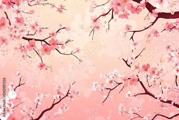 Fototapeta Japanese pattern cherry blossom spring background