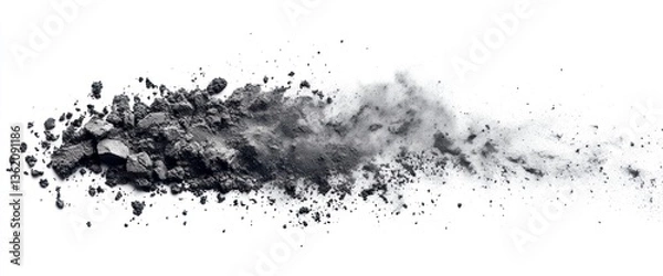 Obraz Pile of Charcoal Powder with Dust Particles on White Background Shot
