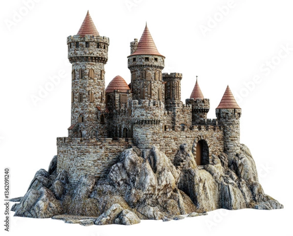 Obraz Majestic castle on rocky terrain fantasy realm isolated on transparent background