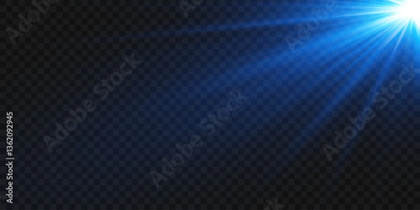 Fototapeta Blue light rays of light, light spark and flash.