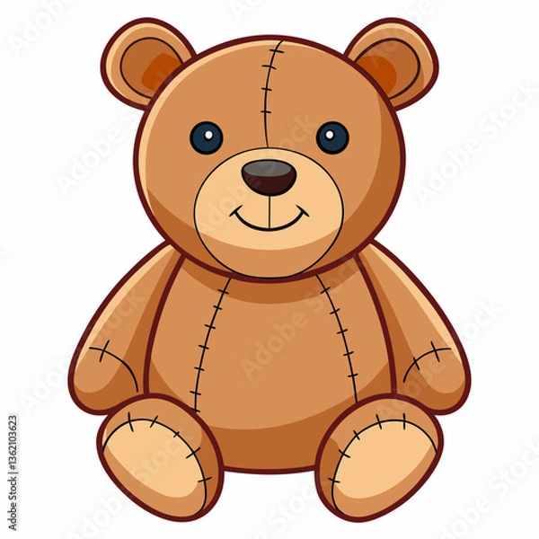 Fototapeta soft plush teddy bear with stitched smile 