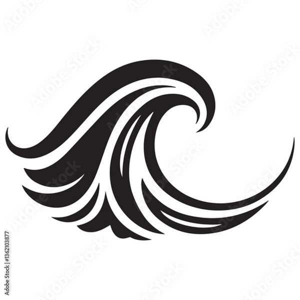 Fototapeta sea wave silhouette Black isolated on white background. Nature ocean graphic symbol vector illustration. with white background