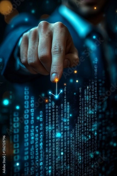 Fototapeta The businessman is reviewing the company's financial balance sheet, using digital virtual graphics to calculate financial data in support of long-term investment growth goals in a vertical