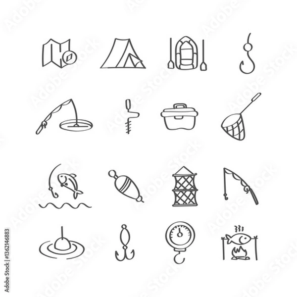 Obraz Fishing. Hand drawn icons set.