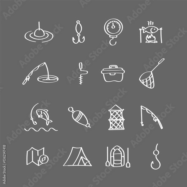 Obraz Fishing. Hand drawn icons set.