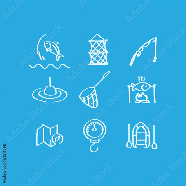 Obraz Fishing. Hand drawn icons set.