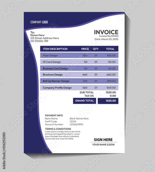 Obraz Blue corporate invoice design template