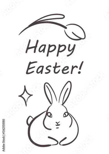 Obraz Easter card with white rabbit. Hand drawn sketch. Vector illustration.