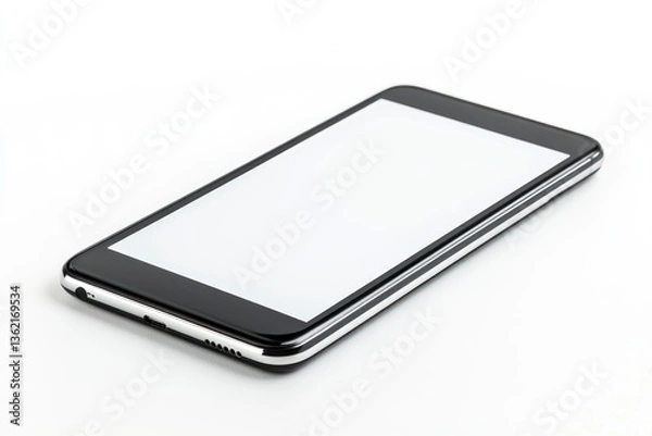 Obraz Smartphone with White Screen Lying Flat Isolated on White Background