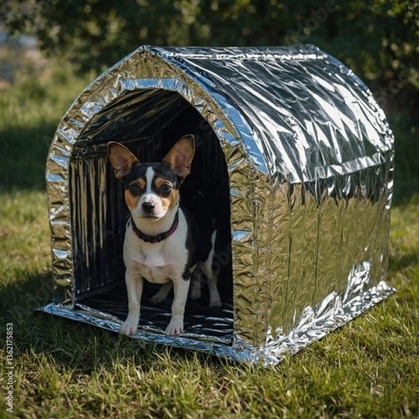 Fototapeta A reusable thermal reflective cover placed on a pet house, keeping animals cool during summer.


