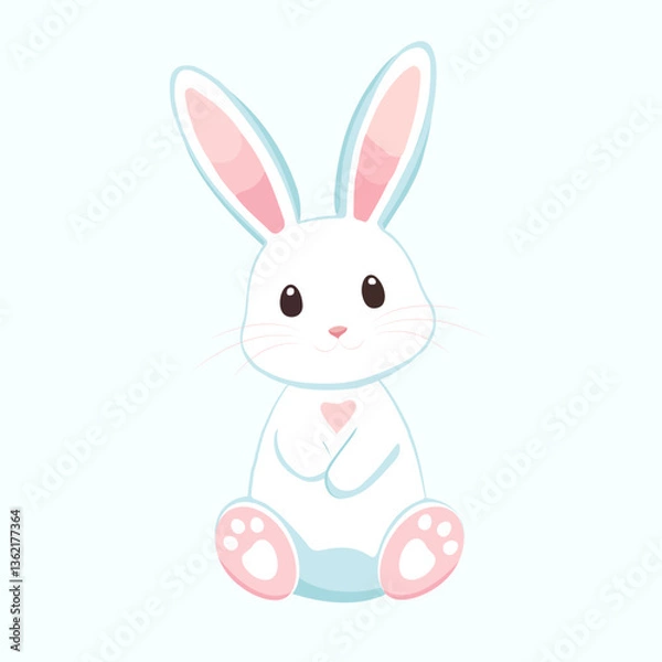 Fototapeta A cute bunny rabbit in a flat design style. Toys. Easter-themed projects, greeting cards, and children's decor. Ideal for use in digital prints, invitations, and seasonal designs.