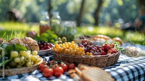 Obraz View of different food for summer picnic