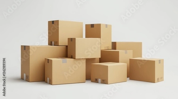 Fototapeta 3D Cardboard box package transport order icon .3D Minimal stack parcel box icon on isolated white background. Logistics shipment and Online delivery service Concept. 3d render.
