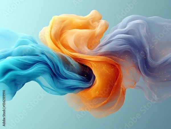 Obraz Abstract depiction of flowing colored fabrics against a teal background