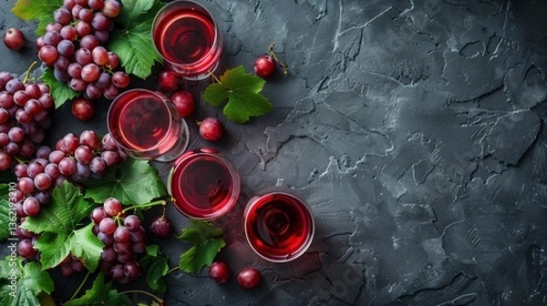 Obraz Wineglasses with grapes on gray stone background