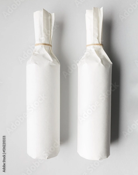 Fototapeta Top view of two wine bottles