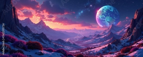 Fototapeta Otherworldly landscape with intricate hologram, strange, mysterious