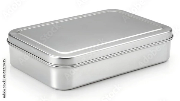Fototapeta  This is a studio shot of a rectangular, silver metal box or container. 