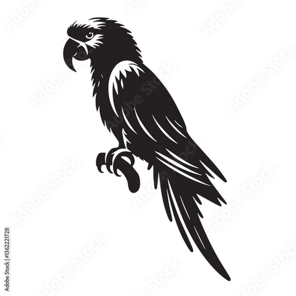 Fototapeta Black Color Parrot Silhouette Vector Illustration, Solid White Background