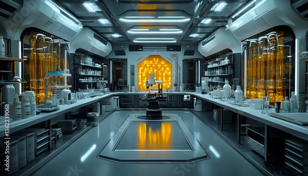Obraz Clean lab with scientific equipment and bright backlighting