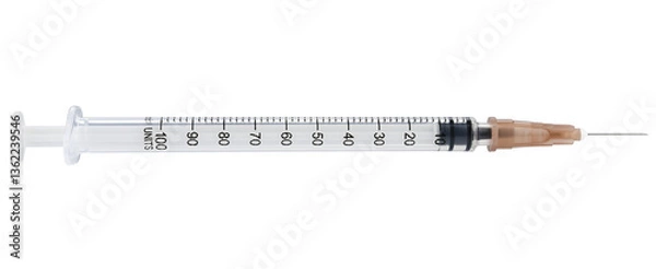 Obraz Disposable syringe for injection of insulin isolated on a transparent background. Completely in focus. Full depth of field. PNG.