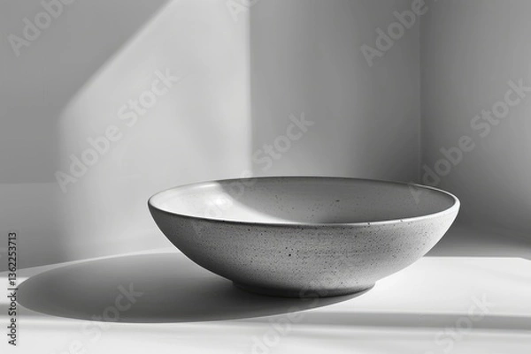 Fototapeta Minimalist gray ceramic bowl placed in a softly lit corner, casting gentle shadows on the wall