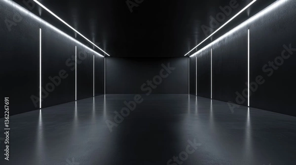 Fototapeta Empty Black Room with Side Lights, Background for Presentation, Advertisement, Banner Design Mock-Up