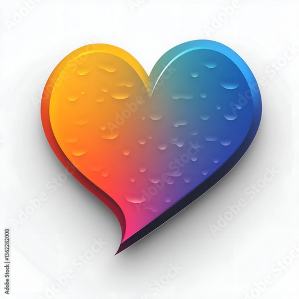 Fototapeta Isolated, gradient-colored heart illustration featuring a smooth transition from yellow and orange on the left to purple and blue on the right. Set against a soft, white background.