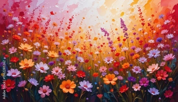 Obraz Vibrant Wildflower Meadow at Sunset: A Colorful Symphony of Nature