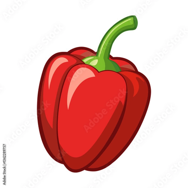Fototapeta Red bell pepper isolated on white background. Cartoon style. Vector illustration.