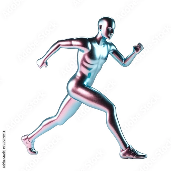 Obraz 3d gradient  silver man running icon isolated on white
