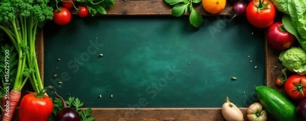 Fototapeta Farm To Table Menu on Rustic Chalkboard , rustic, farm to table