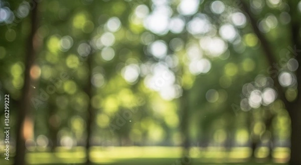 Fototapeta Green Bokeh Background: Abstract Blurred Nature with Light Spots