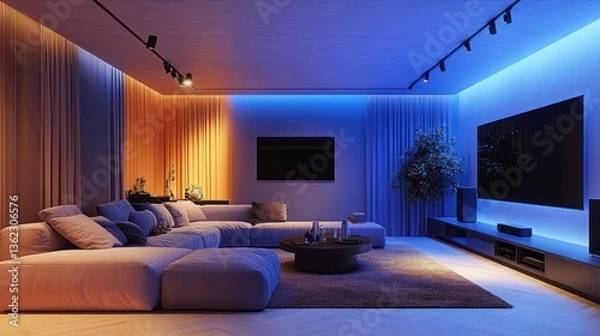 Fototapeta Modern Home Theater Room Design with Ambient Lighting