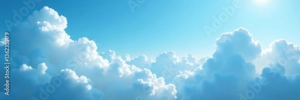 Fototapeta Swirling misty blue clouds on a soft sky background, gradient, sky