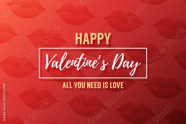 Obraz Happy Valentines Day Card with frame and lips