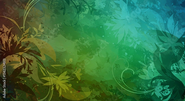 Fototapeta Abstract floral design with green and blue color gradient