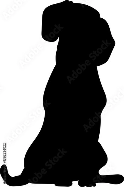 Fototapeta silhouette dog sitting on white background, vector