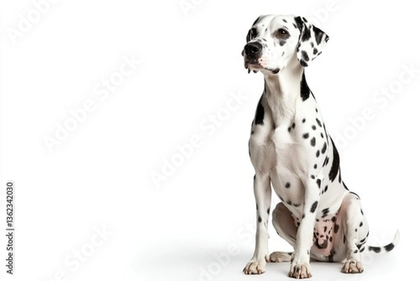 Fototapeta A dalmatian dog sitting on a white background