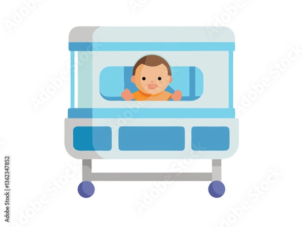 Obraz A newborn baby in a neonatal intensive care unit (NICU) incubator, isolated on white background.
