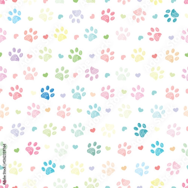 Fototapeta Colorful paw prints seamless pattern