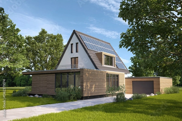 Obraz Altes Haus mit modernem Holzanbau