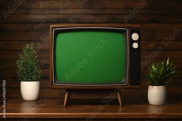 Fototapeta Retro TV on Wooden Table (3)